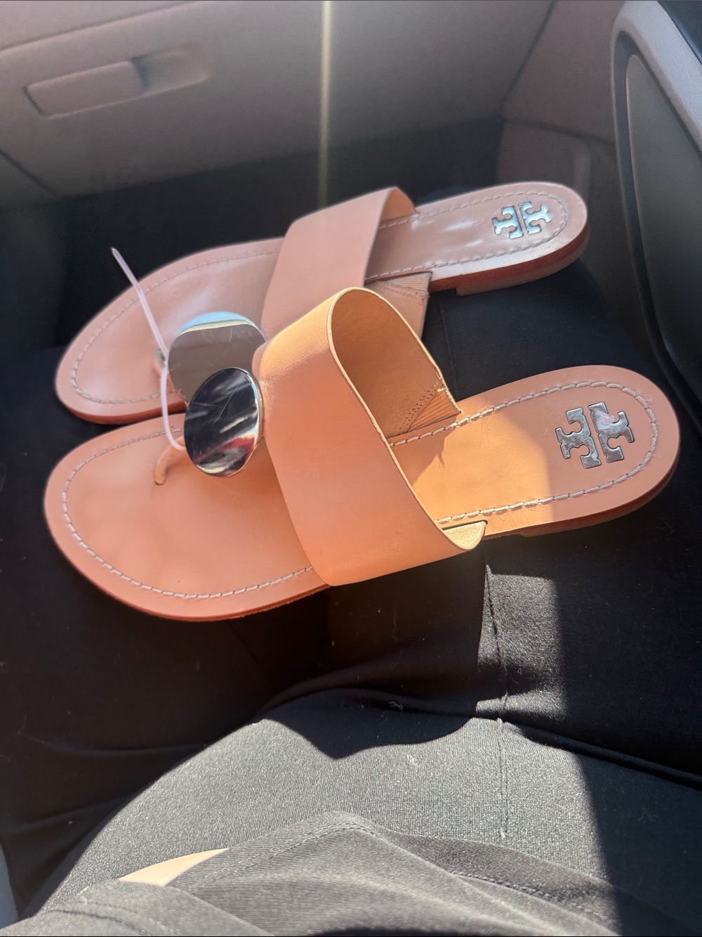 Tory Burch Tan Leather Logo Toe-Post Sandal